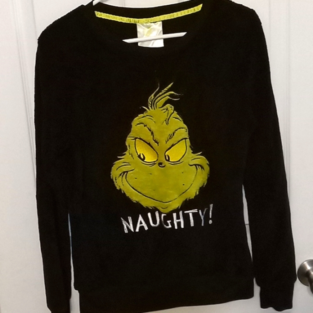 SLEEPWEAR GRINCH LONG SLEEVE SAYS NAUGHTY ON THE FRONT